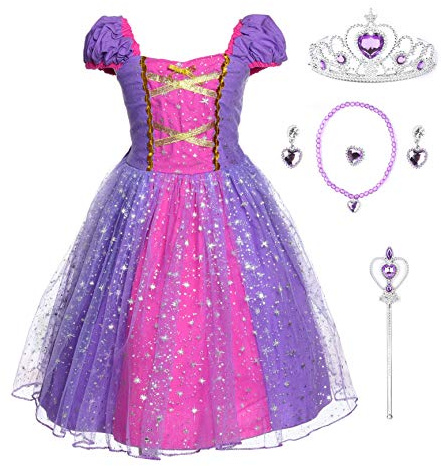 JerrisApparel Enfants Filles Princesse Costume Robe Anniversaire Déguisement (130cm, Violet avec Accessoires)