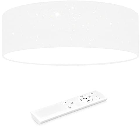 Navaris Plafoniera LED Soffitto 22W Rotonda Ø 40cm - Lampadario LED Dimmerabile - con Telecomando e Cambio Temperatura Colore - Design Effetto Stellato - Tessuto Bianco