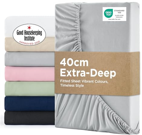 Bedsure Single Fitted Sheet Deep - 40cm Pocket, Grey, 90x190cm | Soft Breathable Brushed Finish Smooth Feel All Round Elastic Secure Fit Deep Pocket Machine Washable Fade Resistant Easy Care
