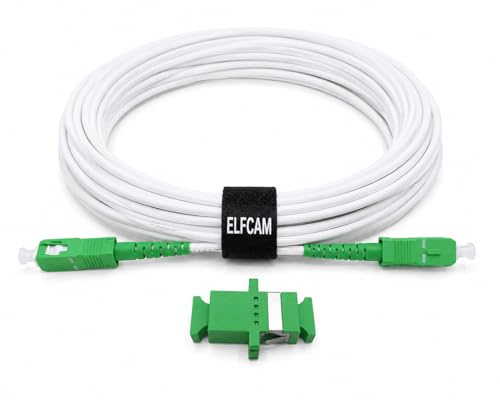 Elfcam - Câble à Fibre Optique pour Orange Livebox SFR La Box Fibre Bouygues Bbox, La Livraison avec Le Coupleur pour Rallonge Fibre Optique, SC/APC à SC/APC Monomode Blanc, 20M