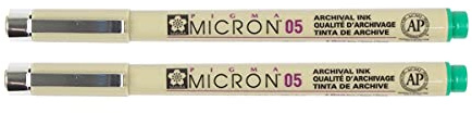 SAKURA PIGMA MICRON 05 FINELINER PEN, 0.45MM LINE WIDTH, PACK OF 2 (Green)
