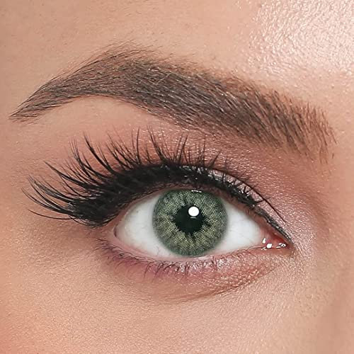 ICONIC lentilles de contact colorées JADE - lentilles mensuelles à forte opacité pour 3 mois en vert foncé, résultat naturel pour les yeux foncés, sans correction de la vue - 1 paire