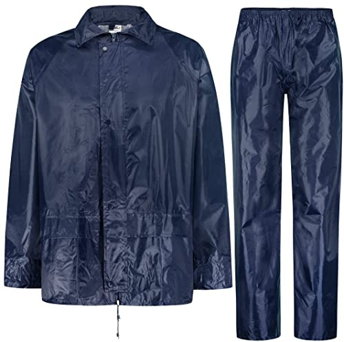 BWOLF Himalaya Herren Regenanzug Langarm wasserdicht mit Elastischer Taille Kapuzenjacke Anzug Regenbekleidung Regenjacke + Regenhose 2 Taschen