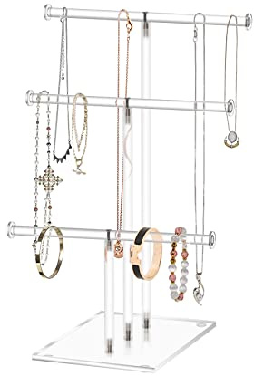 KETAWA Hanging Jewelry Organizer，Tiered Tabletop Countertop Free Standing Necklace Holder Display，3 Tier Jewelry Display Necklace Holder Stand (3-Bar)