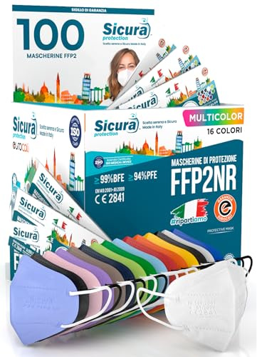 100 Mascherine FFP2 Certificate CE Colorate Mix 16 Colori SICURA Protection BFE ≥99% Made in Italy Mascherina ffp2 vera Marcatura EFFETTO PULITO