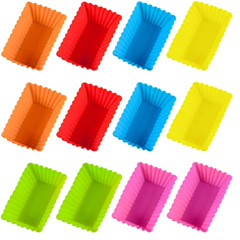 BAIWANLHC 12 Pcs Silicone Muffin Cases Reusable Muffin Baking Cups NonStick Silicone Baking Trays for Cakes Ice Creams Puddings Jelly