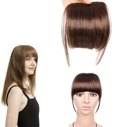 PMELCXD Pony Haarteil Echthaar Clip in One Piece Extensions Fringe Verlängerung 100% Human Haar natürlich Hellbraun#6 Pony-5.5(14cm)-9g(Hellbraun)