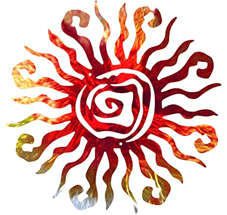 Teahutty Wacky 3D Metal Sun Wall Art, 12 Inch Spiral Decor for Home Garden Patio Fence Outdoor Decorations, Red