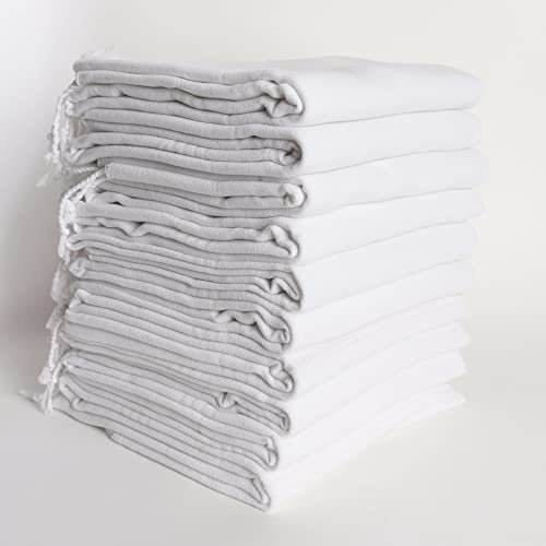 PÜSKÜL - Bulk Turkish Towels Pack of 10 for Beach Hammam Spa Pool, 100% Cotton, 100X180 cm (White)