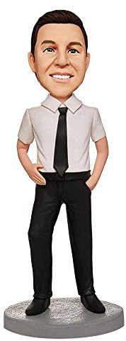 mydedor Individuelle Wackelkopf-Figur, individuelle Puppe, Geschäftsmann mit schwarzer Krawatte, benutzerdefinierter Wackelkopf, Wackelkopf-Figuren, handgefertigt, personalisierte Skulptur, Geschenk