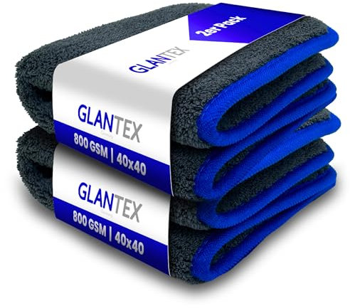 GLANTEX 2X Premium Mikrofasertücher 800 GSM, super lackschonend und saugstark - Mikrofaser Poliertuch, fusselfreies Mikrofasertuch für die Autopflege, Microfasertuch Auto polieren, 40cm x 40cm