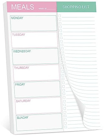Magnetic Meal Planning Pad for Fridge - 10 x 7 Meal Planning Pad with Tear Off Shopping List. 52 Weeks Undated for Meal Planner and Grocery List with Magnet