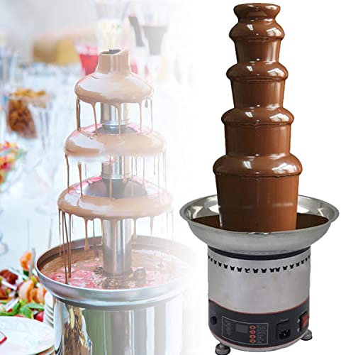 GBHJJ Grande Fontaine de Chocolat en Acier Inoxydable - Machine électrique à 4/5/6/7 Niveaux avec bac de Fondue Chauffant, pour Les FêTes,Les Banquets,Les Magasins De GâTeaux Et Les Restaurants,5Tier