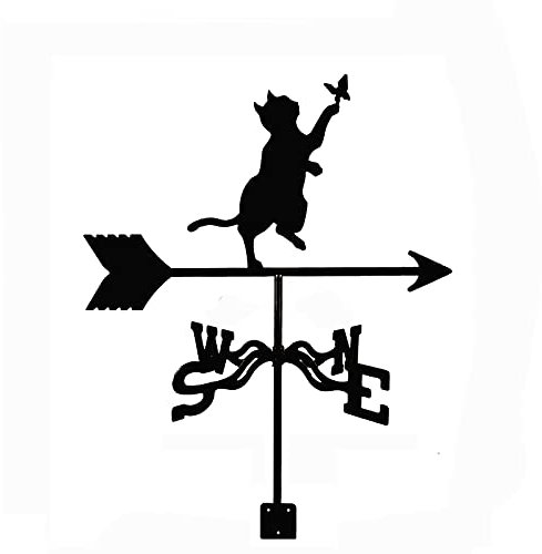 Wetterfahne, Eichhörnchen, Motorrad, Katze und Maus, Wetterhahn, Windrichtungsanzeiger, Wetterfahne, Messwerkzeuge, Edelstahl, langlebig, für Garten, Terrasse, Hof, Ornament-Dekoration (Katze und