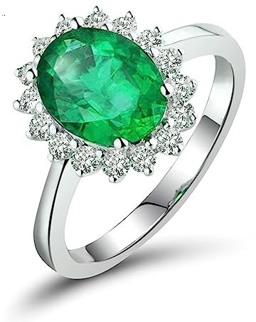 Ring Diamant Echt, Vorsteckring Gold 750 18 Karat Weißgold Smaragd 0.8ct Ovale Smaragdblume für Geburtstag Größe 47 (15.0)