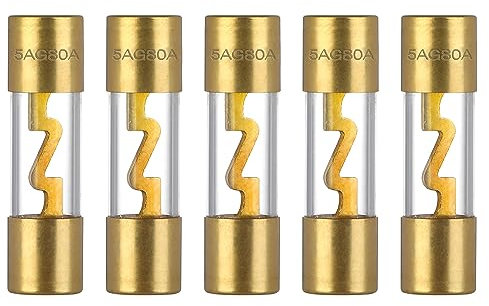 VEXUNGA 80A AGU Car Fuse Gold Plated 80 Amp Auto Audio Fuses Glass Tube for Automotive Stereo Power Protection (Pack of 5Pcs)