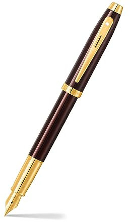 Sheaffer Gift 100 9370 Fountain Pen Glossy Coffee Brown with PVD Gold tone Trim | Fountain Pen Medium Nib | Premium Pen Gift Set