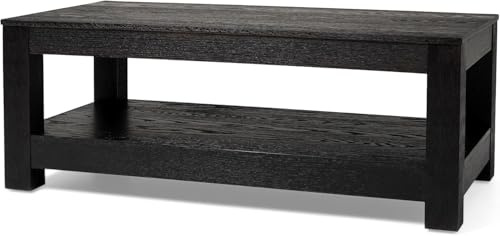 Maven Lane Paulo Coffee Table – 18 Inch Rectange Table with Storage – Black Solid Wood – Ideal for Living Room and Lounge