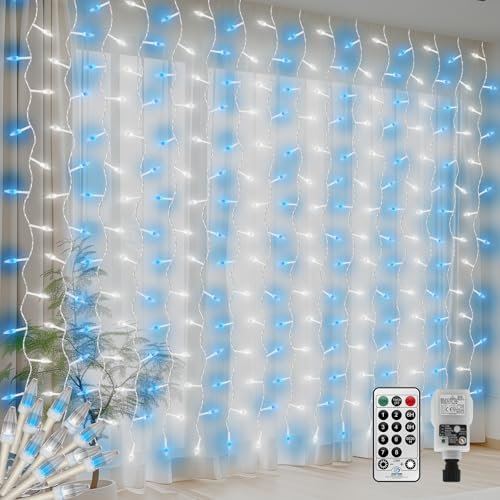 CERIAL 4 x 2 m 300 LED Rideau Lumineux,mini guirlande lumineuse à incandescence pour,8 Modes Guirlande Lumineuse Fenêtre IP44 l'extérieur et Fête Vacances