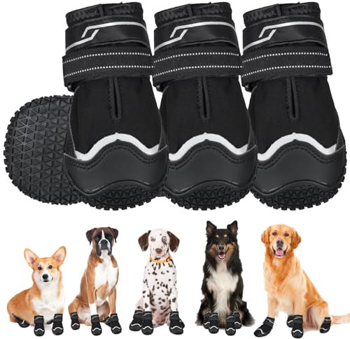 REESTBOO Hundeschuhe, 4 Stück rutschfest Hundeschuhe Pfotenschutz Hund mit Reflektierendem Riemen & Klettverschluss, Hundestiefel Schneeschuhe für Kleine Hunde (3#)