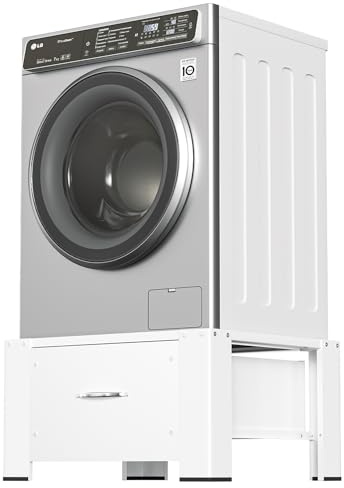 Izrielar 3x Waschmaschinen Untergestell mit Schublade 62.5x54.5x32.5cm, Waschmaschinen-Unterschrank bis 150kg, Waschmaschinenregal, Waschmaschinensockel Weiß