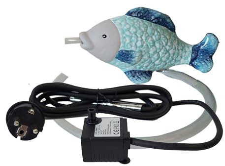 Pesce in ceramica con pompa 230 V – per mini laghetti – decorazione da balcone – resistente alle intemperie – decorazione da giardino – accessori per laghetto – laghetto – pesce