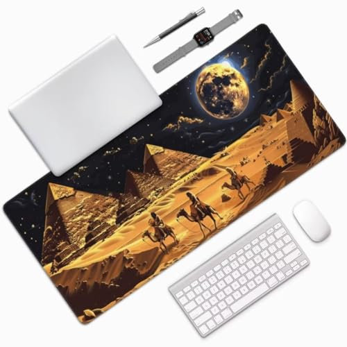 Tapis de Souris Pyramide Tapis de Souris XXL 700x300 mm, Imperméable Tapis de Souris Gamer XXL Tapis Souris Égypte Mouse Pad, Base Atidérapante Haute Précision et Vitesse pour Gamer, Deco Bureau-MU549
