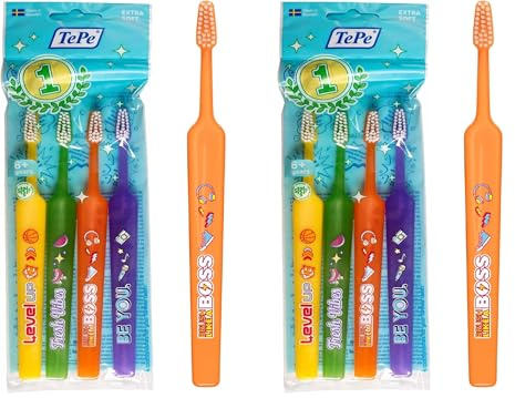 TEPE Kids Select Compact X Soft Die schonende Zahnbürste für Kinder, Gemischt, 4 stück (Packung mit 2)