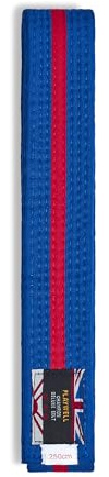 Playwell Martial Arts Baumwollgürtel mit verschiedenen farbigen Streifen – (Karate, Judo Taekwondo), Blauer Gürtel mit roten Streifen, 220cm