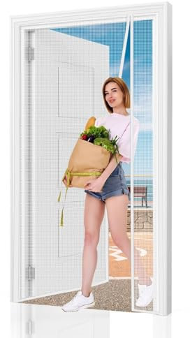 Fliegengitter Dachfenster Rollo 170x270cm Weiß Magnetvorhang ohne Bohren Insektenschutz Doppeltür Fliegengitter Magnetisches Moskitonetz