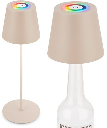 Briloner - Lampe de table LED 3 en 1 RGBW sans fil IP44 avec Touch, variateur continu, batterie et source lumineuse interchangeables, lampe de chevet, lampe bouteille, lampe LED, lampe à vin, Beige