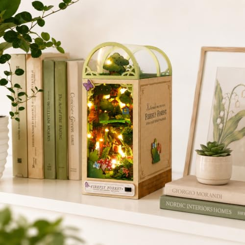 LetCart Book Nook Kit, Miniatur Haus Selber Bauen Bausatz für Erwachsene, DIY Miniatur Puppenhaus Booknook Kit, 3D Puzzle Buchstützen aus Holz Erwachsene Booknook Geschenken für Frauen