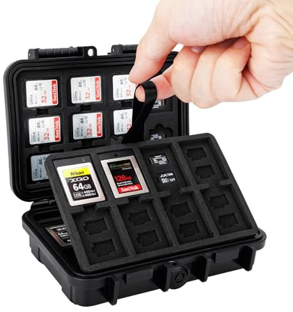 KIWIFOTOS Funda rígida Impermeable para Tarjetas de Memoria portátil con 114 Ranuras para Tarjetas SD, 76x Micro SD y 16x CF Express Tipo B y XQD, Espuma EVA, a Prueba de Golpes, Gran Capacidad de