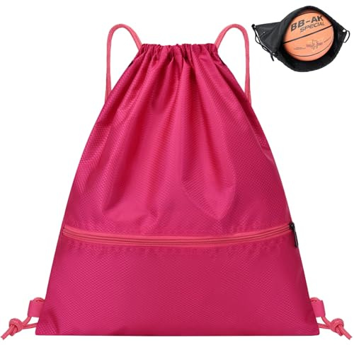 Shunshi Drawstring Bags, Drawstring Gym Bag, Waterproof Oxford Cloth PE Bags with Mesh Pockets, School Girls Boys Backpack Swimming Bag with Outside Zipper, Sports Yoga Beach Football for Women Men