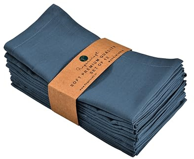 FINGERCRAFT Cloth Napkin, Cotton Linen, Set of 12, 18x18 inch, Stellar Blue | Mitered, premium quality, soft, absorbent fabric, pre-shrunk & washable for everyday, wedding, restaurant, Christmas dinner