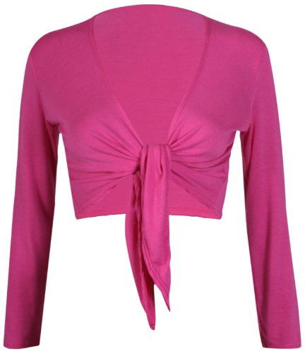 GOSTYLES® Womens Plain Tie-Up Front Cropped Bolero Shrug, Ladies Long Sleeve Lightweight Summer Cover-Up Crop Cardigan Blouse (Fuchsia, XL)