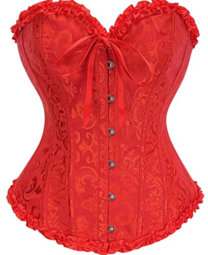 AMateschitz Corset pour femme - Corset ventre plat - Poitrine complète - Corset gothique - Bustier - Corset à lacets - Imprimé floral vintage - Corset à fermeture à l'avant - Corset sous la poitrine -