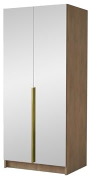 Mirjan24 Kleiderschrank mit Spiegeltüren, Einlegeböden und Kleiderstange Borton III, Vielseitiger Drehtürenschrank, Elegantes klein 2-türig Kleiderschrank (Eiche Cremona + Gold)