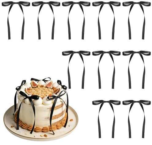 Alaoo 25Pcs Black Bowknot Cake Toppers,Happy Birthday Cupcake Topper Bow Cake Decorations for Birthday Wedding Party Wedding Anniversary Party Supplies Black