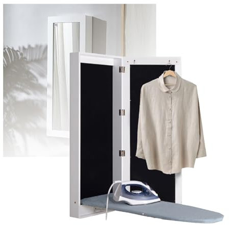 Armario de Pared para Planchar, Tabla de Planchar Oculta, Plegable con Espejo y 2 Ganchos, para guardarropa o apartamento (no Incluye Plancha).
