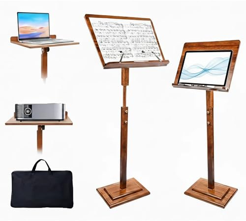 Notenständer - Notenständer aus Holz für Notenblätter mit Tragetasche, verstellbare Höhe, Bambus, Schreibtisch-Bücherständer, Rednerpult, Podium, auf der Bühne, Halter für Gitarre, Violine, Klavier