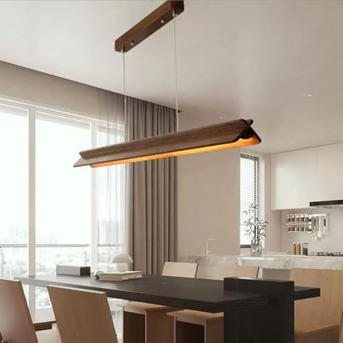 LED Pendelleuchte Holz Esstisch mit Fernbedienung Esstischlampe hängend Holzlampe, Dimmbar Design Hängeleuchte Esszimmerlampe Höhenverstellbar für Esszimmer Büro Küche Hängelampe (Pfirsichholz, 80cm)