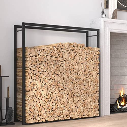 AJJHUUKI Accesorios para chimenea y estufa de leña, estantes y soportes para leña, color negro mate, 110 x 28 x 116 cm, acero