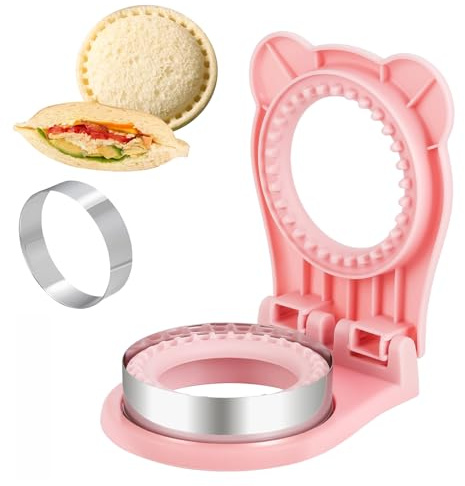 CHICHAUS Uncrustable Sandwich Maker,Sandwiches Pocket Circle Shape 3.7Inch Sandwich Cutter and Sealer,Sandwich Cutter for Kids Breakfast and lunchboxes (Pink)