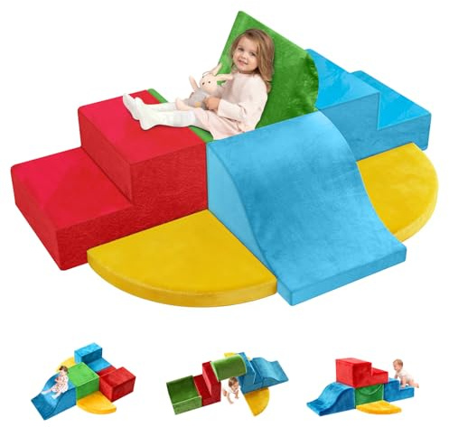 7-teiliges klettergerüst indoor, Schaumstoff Bausteine Kinder Klettern, Weiche Spielkonstruktionen, Kletter-Spielzeug für 1-Jährige, für drinnen für Kleinkinder von 1 bis 3 Jahren, Säuglinge, Babys