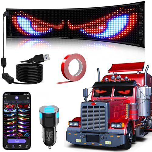 LED Laufschrift Programmierbar mit APP-Steuerung, Flexibles RGB LED Display für Auto Heckscheibe, Geschäft, Bar & Werbung, Individuelle Texte, Bilder, Animationen per Bluetooth erstellen, 12x47 cm
