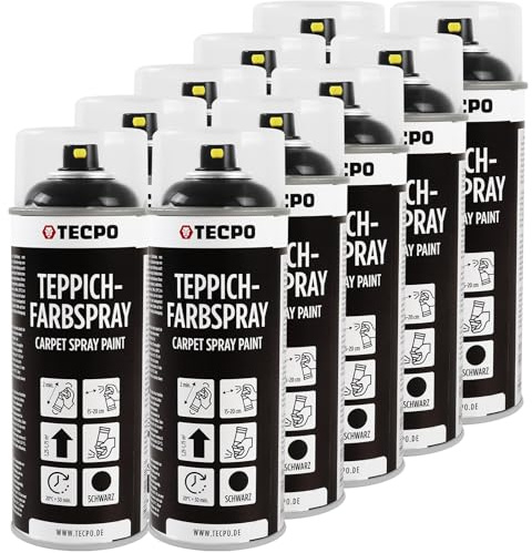 TECPO Lot de 10 sprays de peinture pour tapis de voiture, 400 ml, peinture textile, noir, pour tapis de voiture, ciel de toit, tissu, caoutchouc, plastique, intérieur