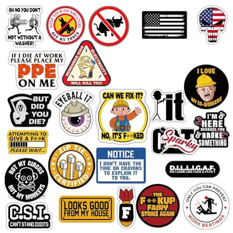 Helmet Stickers, 120 Pieces, Waterproof, Funny Stickers, Adhesive Decals for Work Equipment, Tools, Vehicles, Home Accessories, Tool Box, Truck, Bicycle, Window, Fridge