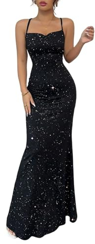 GORGLITTER Robe longue à bretelles spaghetti pour femme - Paillettes - Robe de soirée queue de poisson