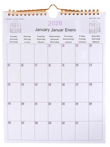 2026 väggkalender, 12 månaders familjeplanerare kalender, 12 månaders spiralbunden flerspråkig månadskalender 2026, väggkalender för klassrum, lägenhet, hem eller kontor